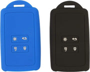 Accessori di Protezione per Chiave a Distanza a 4 Tasti per Auto, Copertura e Protezione per Chiave, Set di 2, Compatibile con Koleos Kadjar Megane 2016 2017 (Nero/Blu)