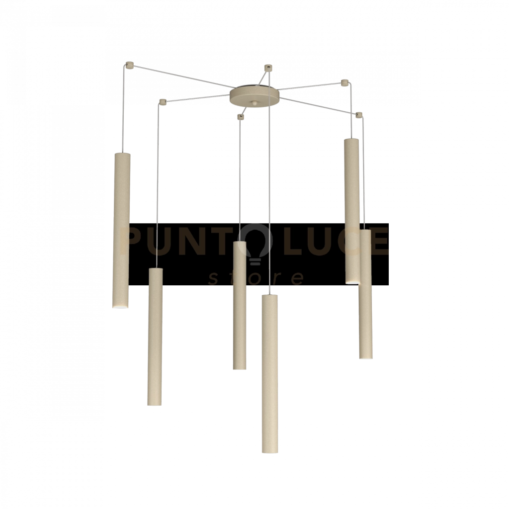 ROUND TUBE SOSPENSIONE 6 LUCI SABBIA CAVO CM.250 CON BASE 1174-S6-SA