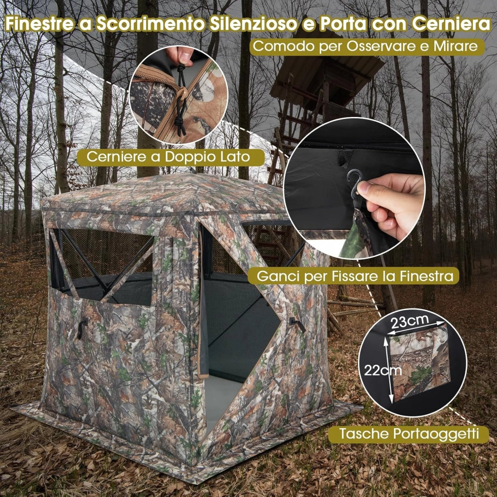 Tenda da Caccia Portatile a 270 Gradi Trasparente, Tenda a Caccia per 2-3 Persone con Finestre Scorrevoli Silenziose, Borsa per Trasporto