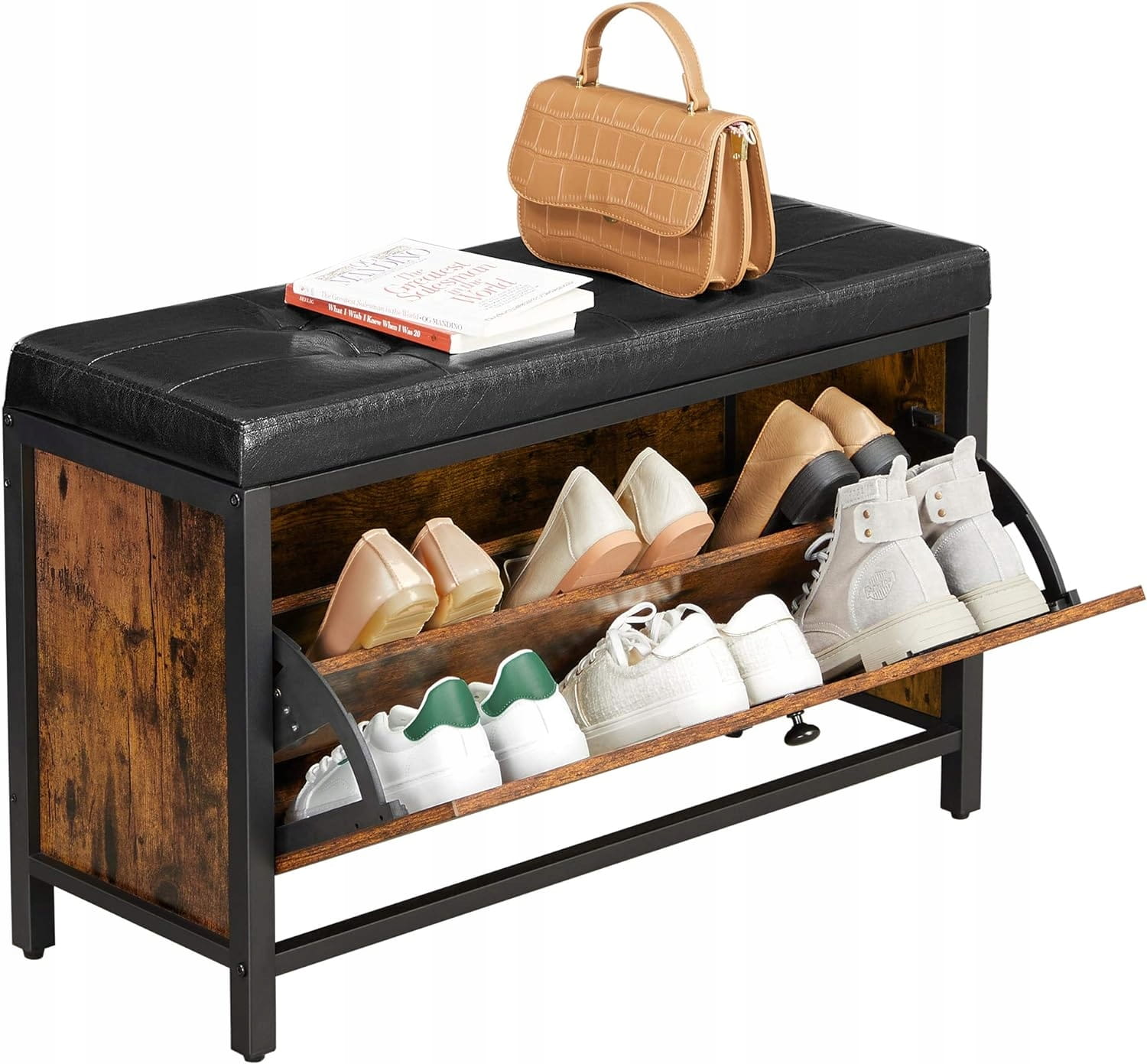 Scarpiera rustica marrone Valora con seduta morbida in stile loft e moderno