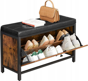 Scarpiera rustica marrone Valora con seduta morbida in stile loft e moderno