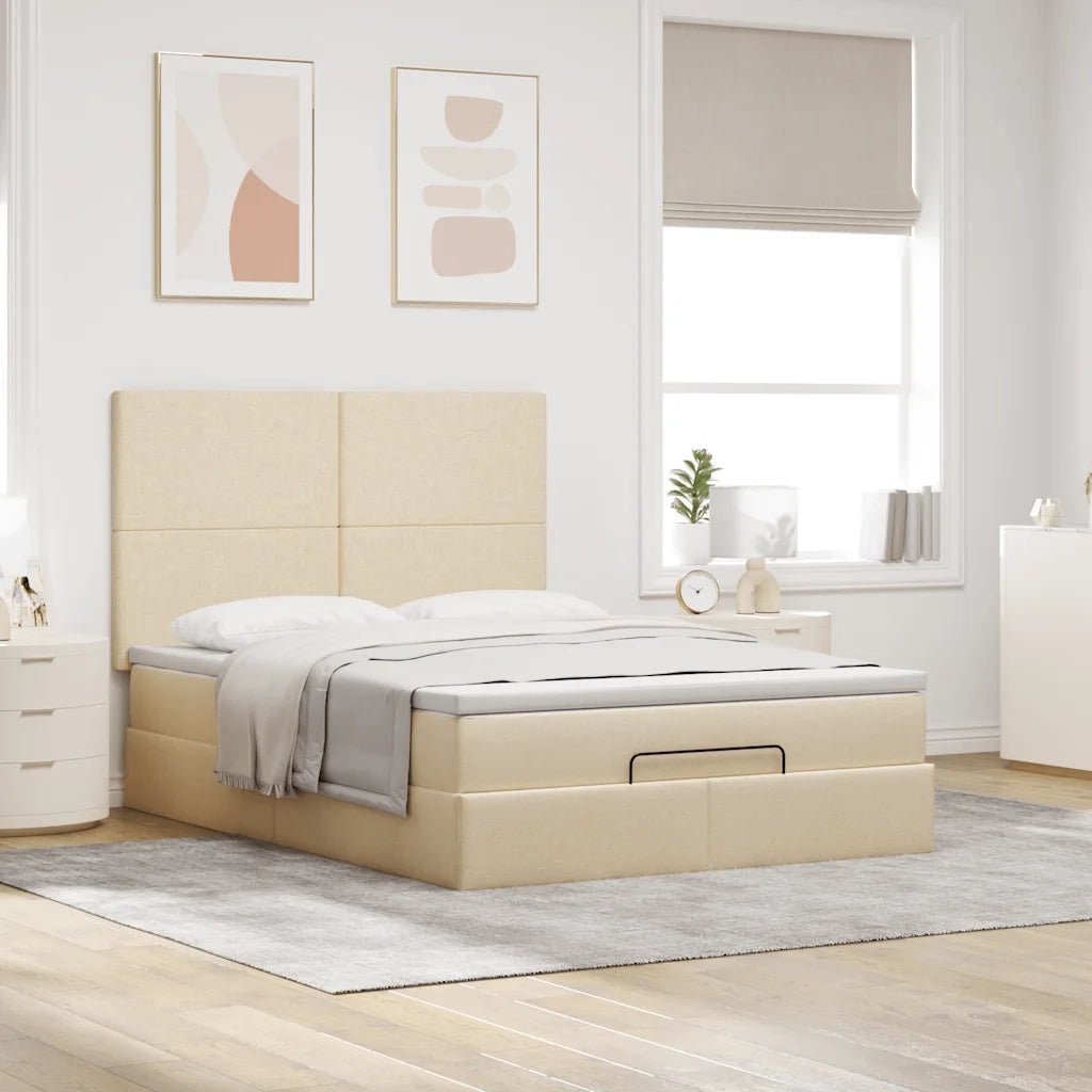 Struttura Letto Pouf con Materasso Crema 140x200 cm in Tessuto 3313083