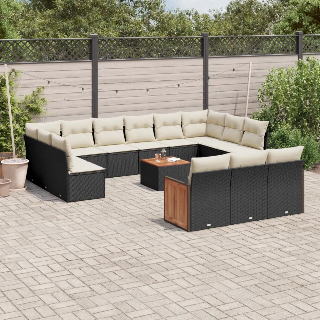 Set Divani da Giardino 14pz con Cuscini in Polyrattan Nero 3228142