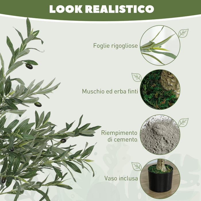 Pianta Artificiale di Ulivo 120 H cm con 450 Foglie e 20 Olive Vaso Incluso