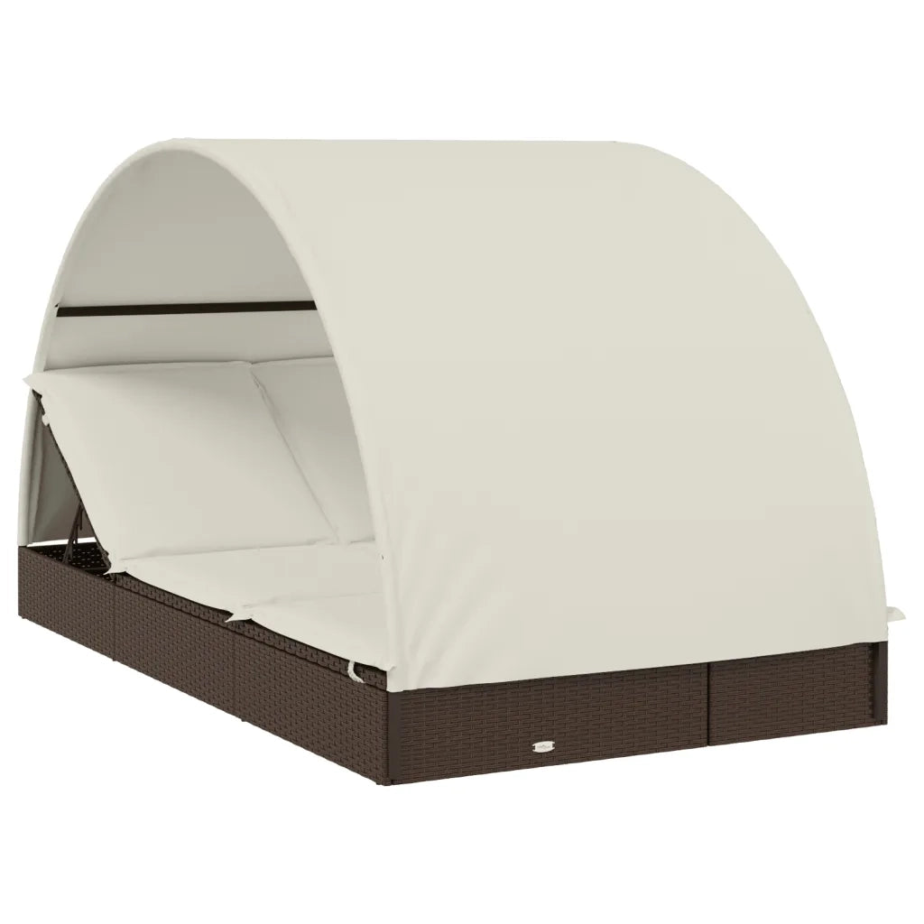 Lettino Doppio Tetto Rotondo Marrone 211x112x140 cm Polyrattan 319653