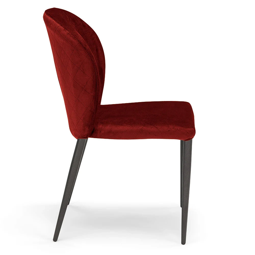 Set 6 sedie da pranzo imbottite in velluto GHIBLI LUX MADE IN ITALY, schienale a poltroncina, gambe robuste in metallo, design moderno, tessuto idrorepellente, colore Rosso
