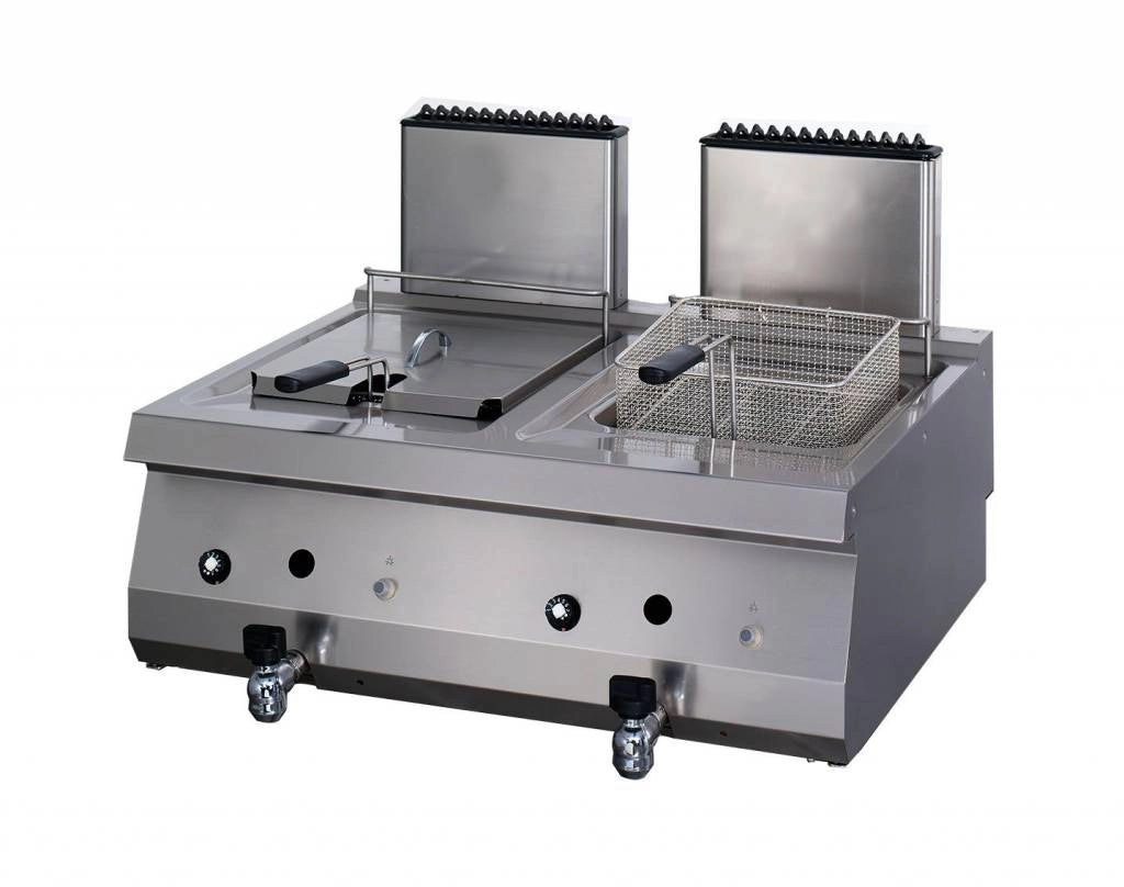 Heavy Duty Friggitrice - 2 x 12L - Unità Doppia - Profondità 70cm - con Rubinetto di Scarico - Gas