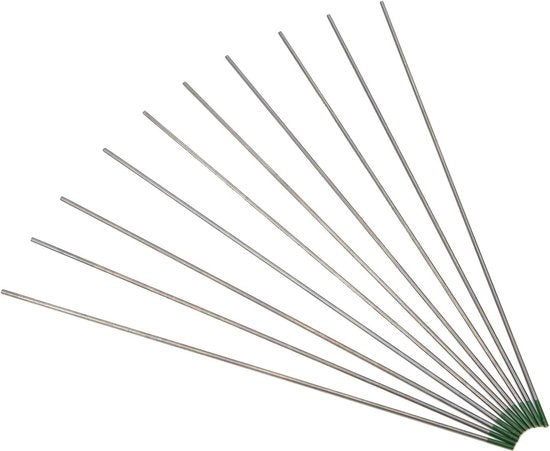 10 pezzi di elettrodo TIG a barra di tungsteno per saldatura a baguoa con punta di lassa in alluminio su acciaio e stantuffo di wolfram in colore verde 1.6mm.
