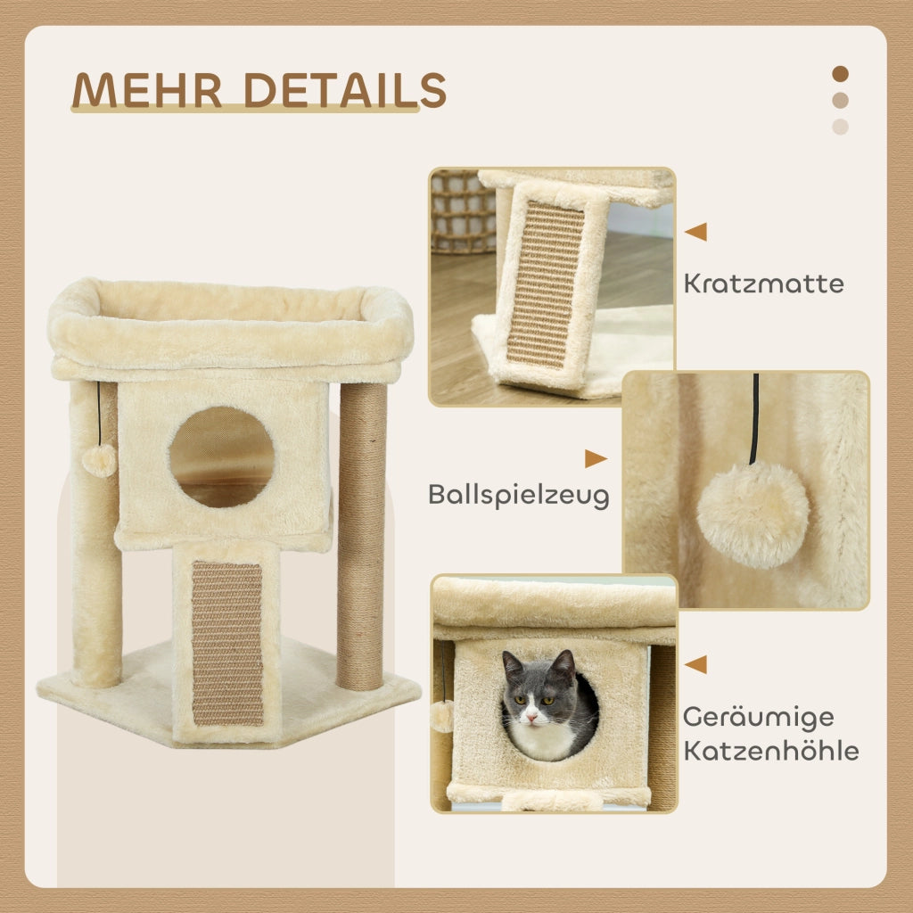 Albero tiragraffi per gatti con tappeto di juta, piattaforma, palla ¨C zephmum ¨C beige, 40x40x57 cm