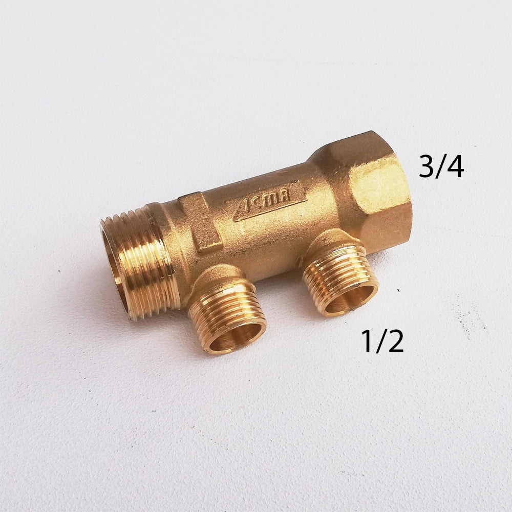 Collettore lineare da 3/4 - 16mm a 2 vie da 1/2 mf di ottone