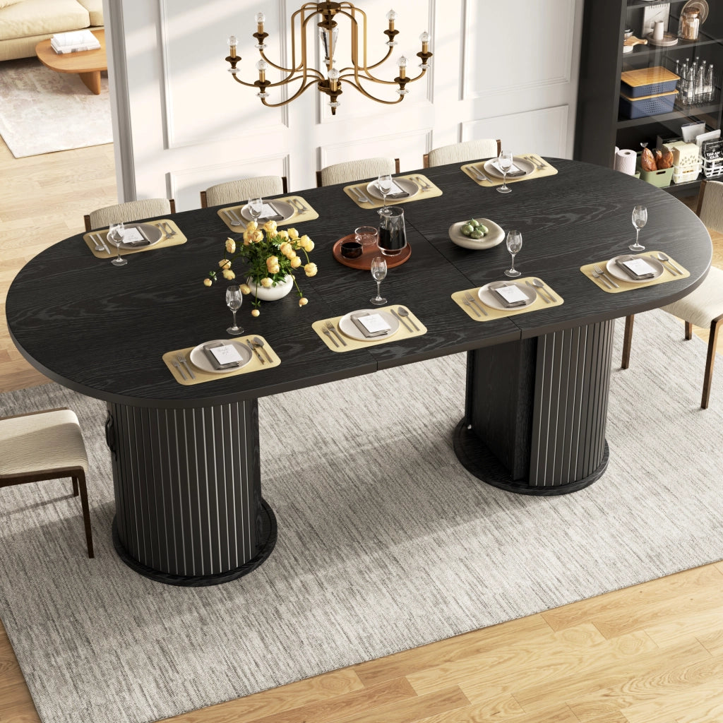 Tavolo da pranzo - estraibile 150-190 cm - vano nascosto - maniglie metalliche - nero - salvaspazio