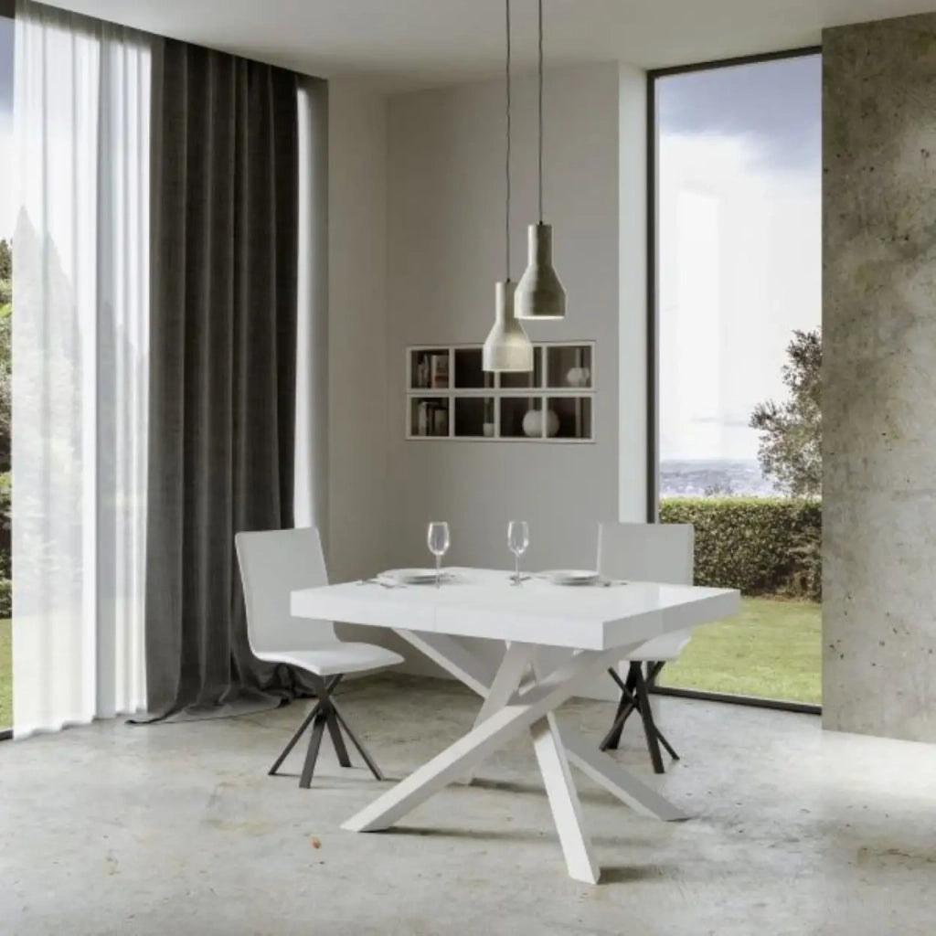 Tavolo allungabile 120/380x90 cm Volantis colore bianco frassino gambe bianche