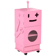 Mobile contenitore per bambini in MDF rosa con ruote 3 ripiani e 1 cassetto tema robot camera dei bambini