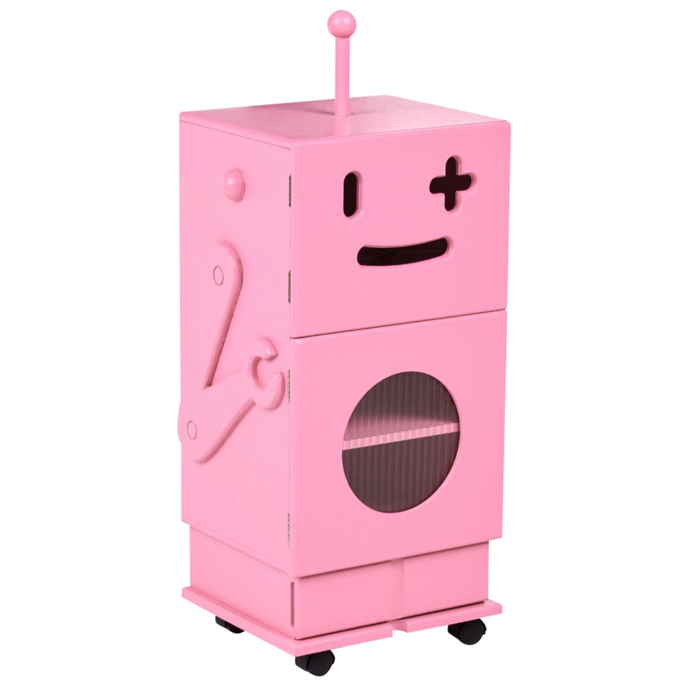 Mobile contenitore per bambini in MDF rosa con ruote 3 ripiani e 1 cassetto tema robot camera dei bambini