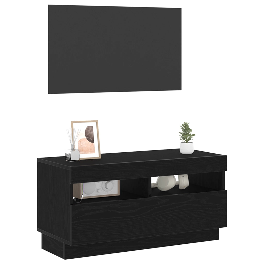 Mobile TV  con luci LED Nero Rovere 80x35x40 cm in legno ingegnerizzato