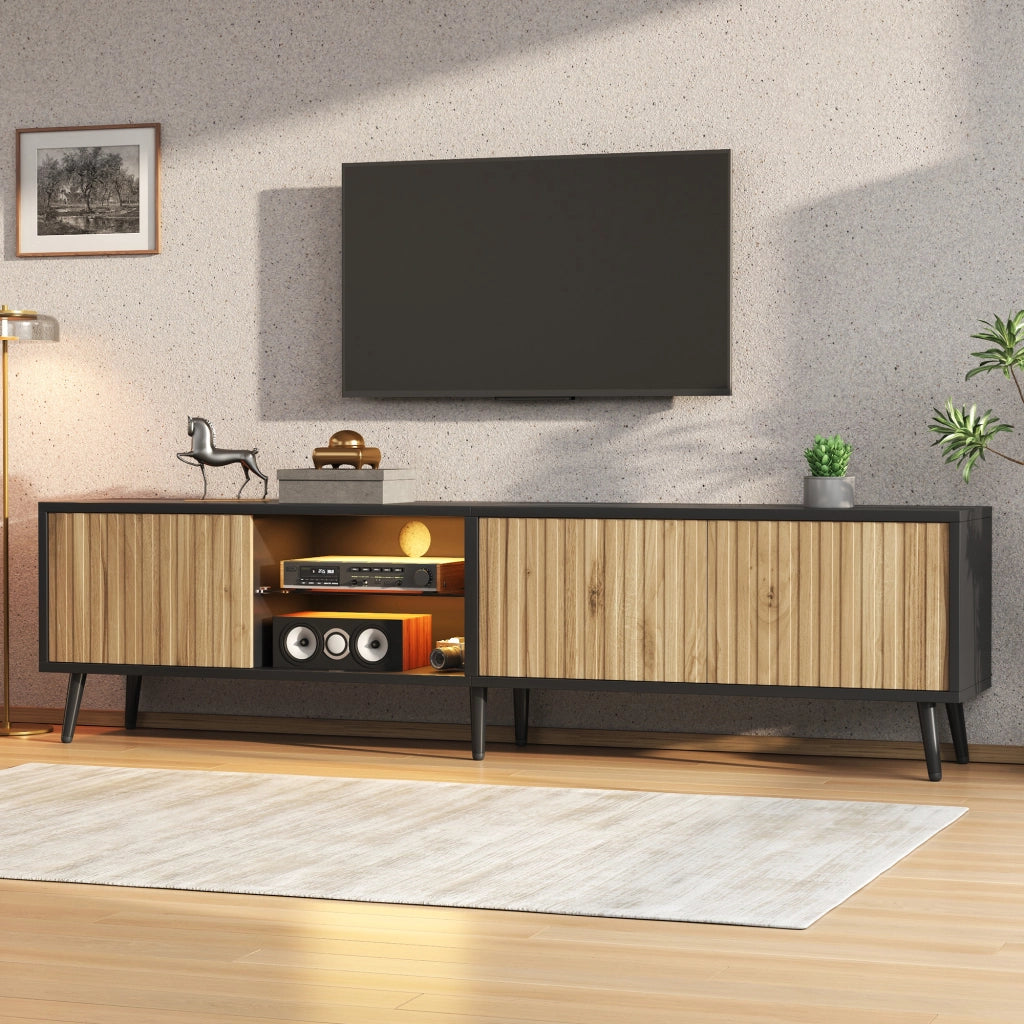 Cassettiera TV in truciolato naturale e nero 175 cm