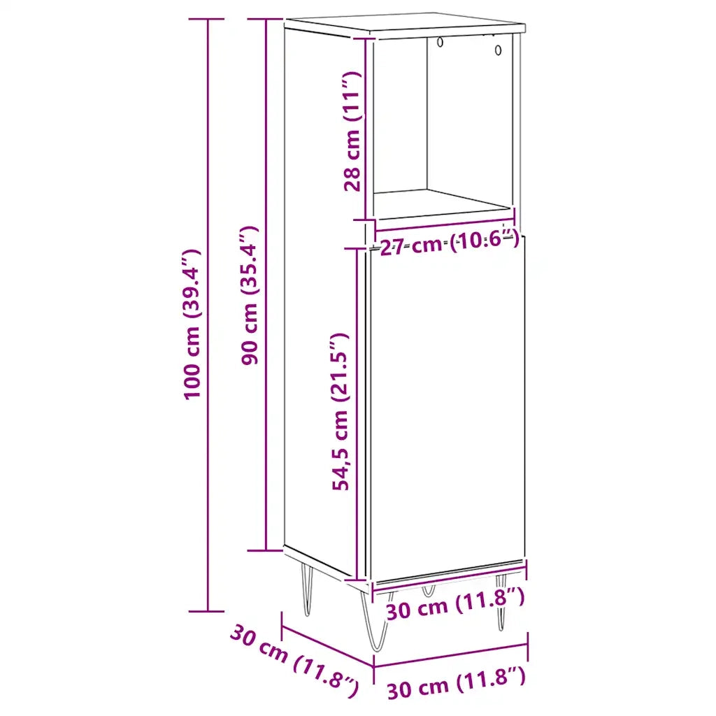 Armadietto Bagno Rovere 30x30x100 cm Legno Multistrato 857209