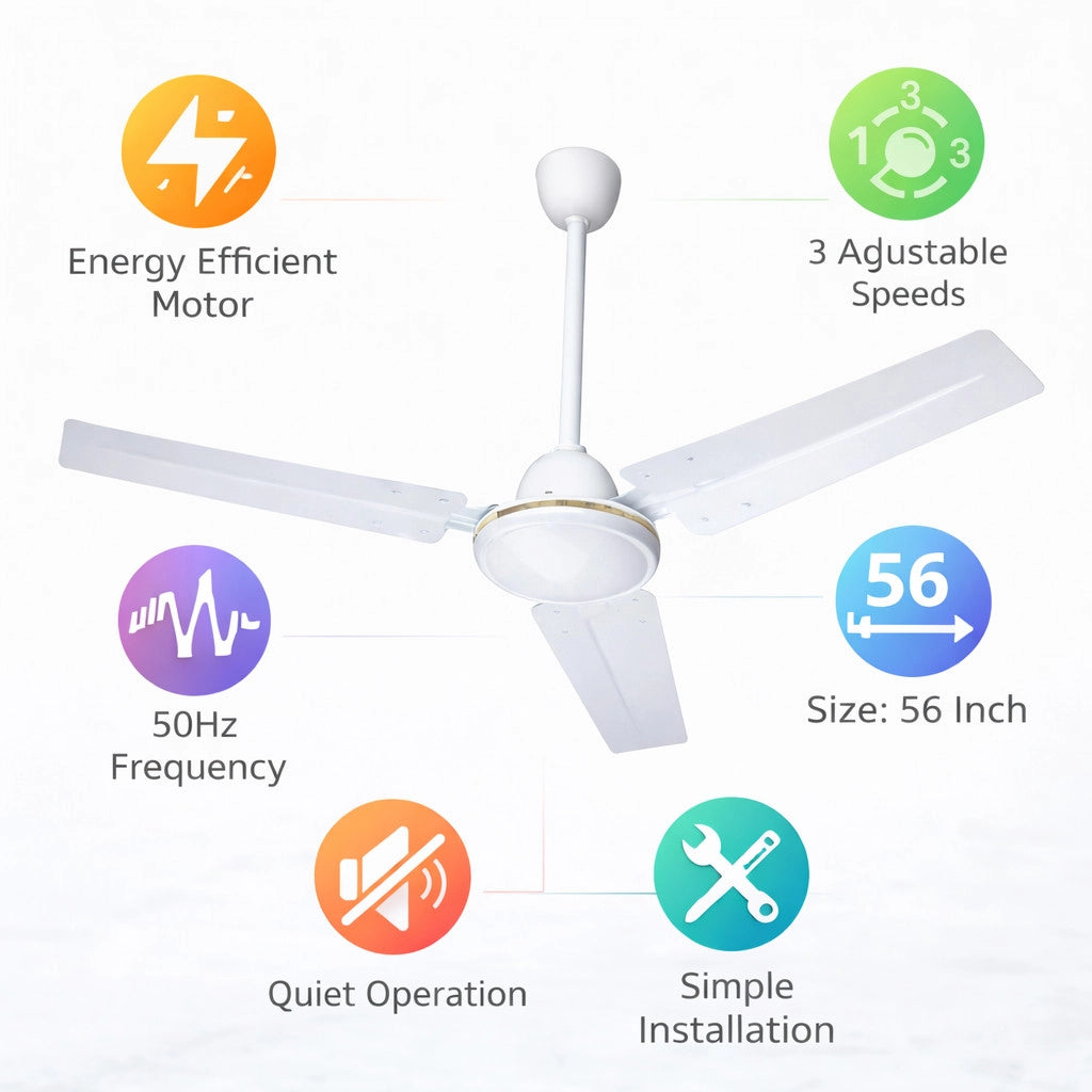 VENTILATORE DA SOFFITTO INDUSTRIALE 3 PALE Ø 120CM 65W COMANDO A MURO CASA