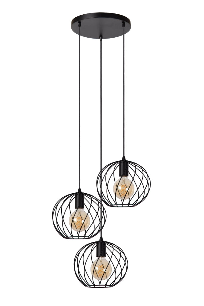 Lampada a sospensione Lucide Danza metallo nera 3xE27 Ø50