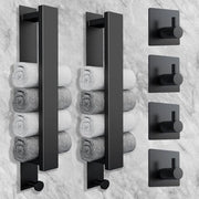 Maniglione per asciugamani senza perforazione, nero, maniglione per ospiti, maniglione per asciugamani da appendere al muro, in acciaio inossidabile, maniglione per asciugamani con 2 ganci, colla, 40 cm