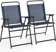 Set di 2 sedie da giardino, sedie da giardino pieghevoli con schienale alto e braccia, sedie per terrazza, sedie per tavolo, resistenza fino a 100 kg, colore blu marino.