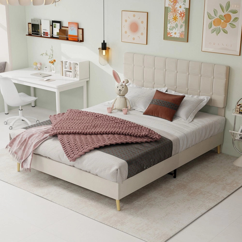 Letto Matrimoniale Imbottito ¨C MINIMAL ¨C Tessuto Beige 140x200