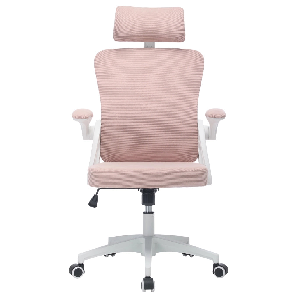 Sedia da ufficio con braccioli pieghevoli e altezza regolabile imbottita rosa