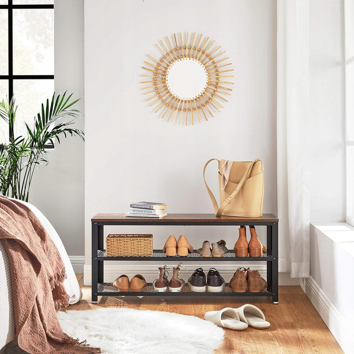 Scarpiera Valora Rustic Brown con seduta e struttura in acciaio | Elegante