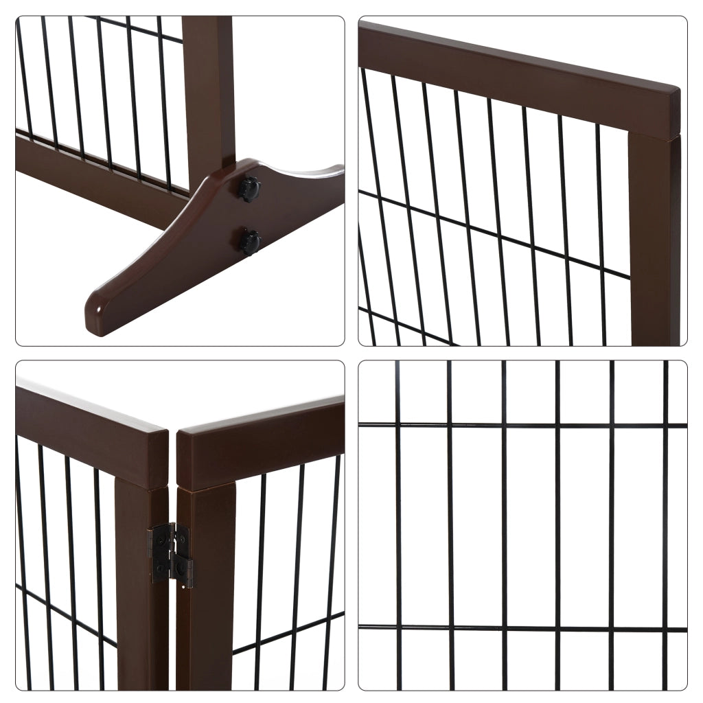 Barriera estensibile a forbice a 3 pannelli in legno di pino con griglia in metallo marrone 185 × 36 × 71 cm