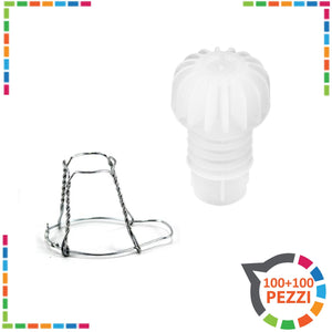 Tappi e gabbiette fermatappi 100pz+100 pz imbottigliare bottiglie vino spumante