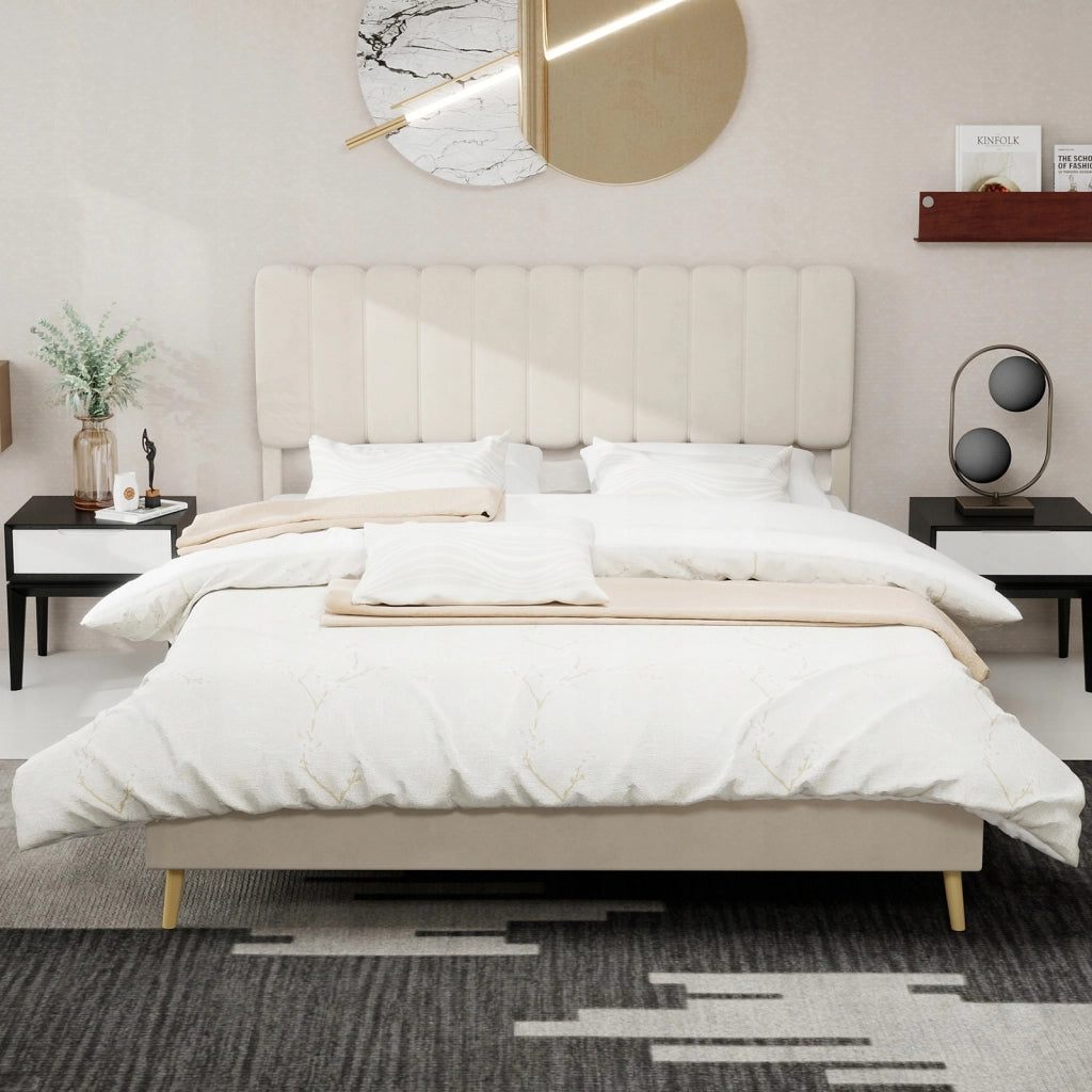Letto imbottito 160x200 - Xylo - Beige minimalista