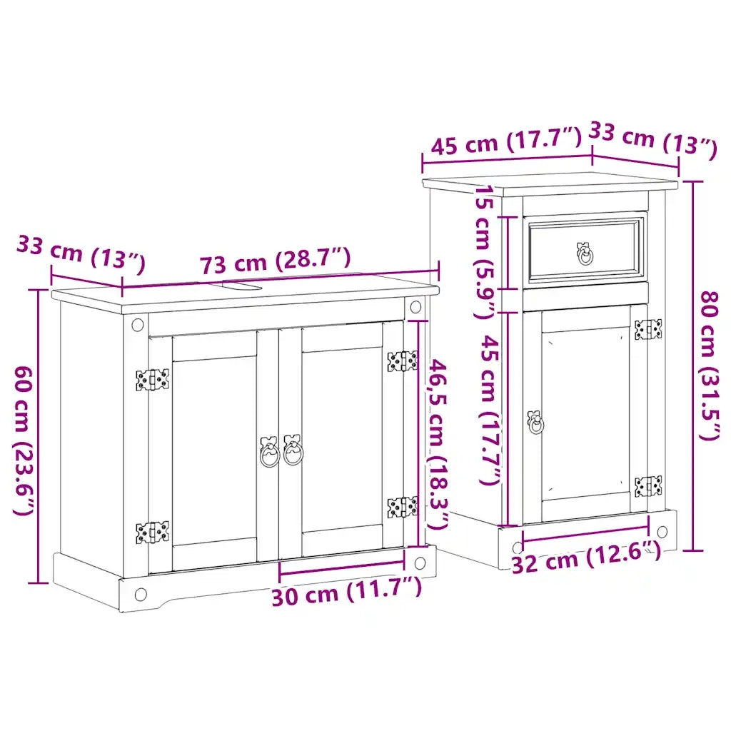 Set Mobili da Bagno 2 pz Corona in Legno Massello di Pino