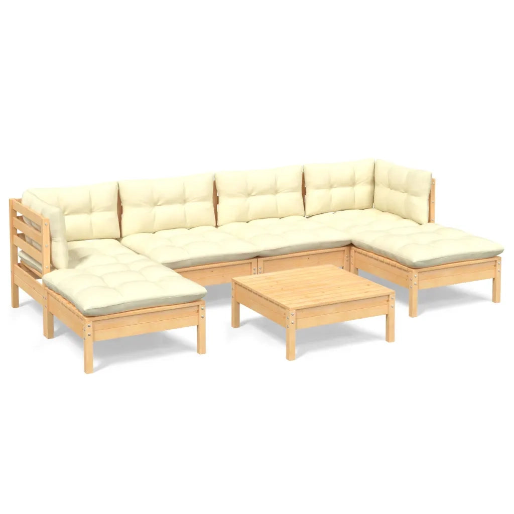 Set Salotto da Giardino 7pz con Cuscini Crema in Legno di Pino 3097085