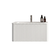 Mobile bagno sospeso ULEVR 80 cm con lavabo in solid surface e cassetti push-to-open, bianco