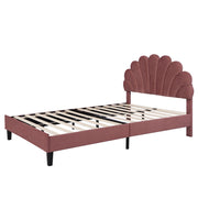 Letto Matrimoniale 140×200 cm; Letto Imbottito con Testiera Floreale; senza Materasso; Velluto Rosso
