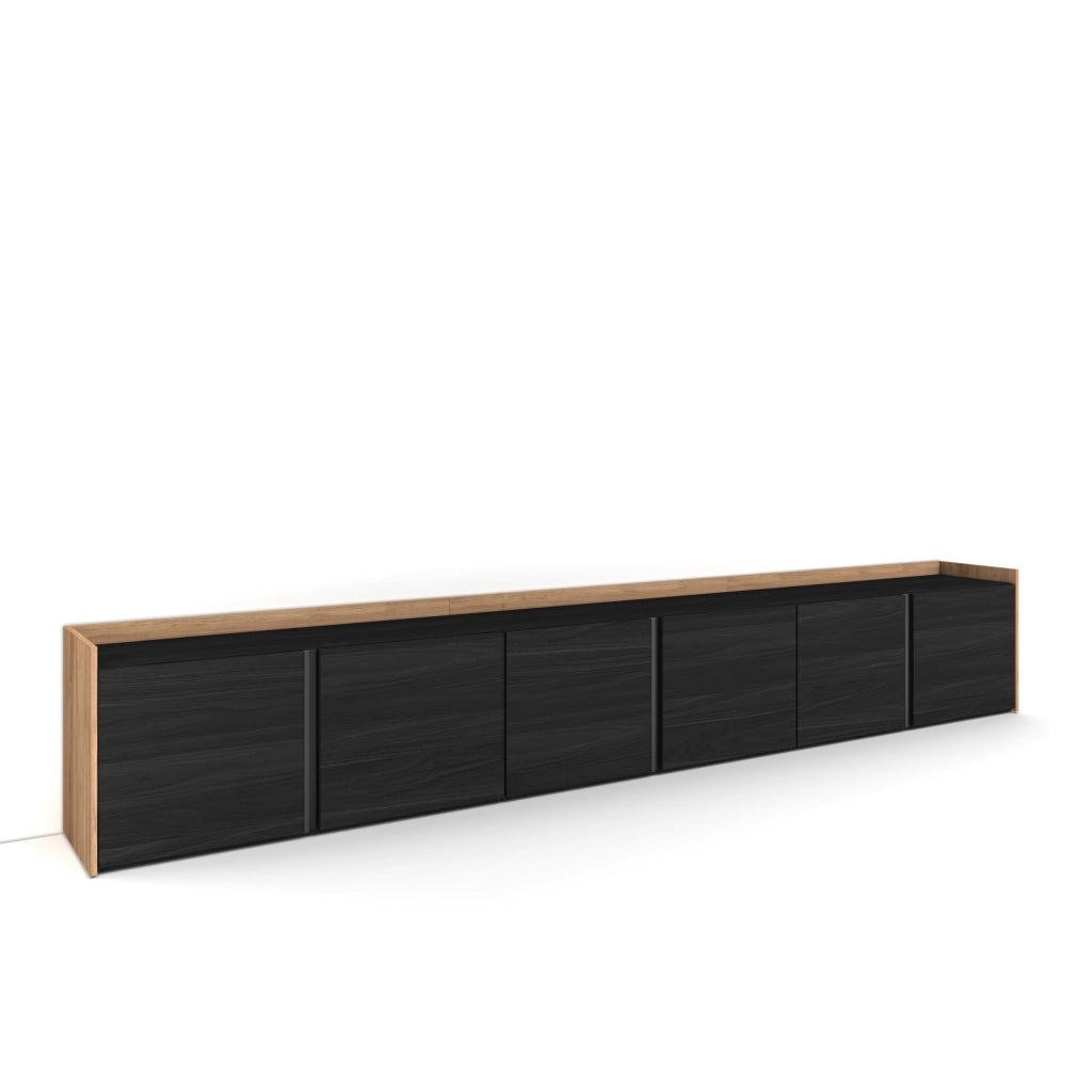 Mobile TV Soggiorno, 309x50x35 cm, Per TV fino a 80", Mobile Soggiorno, Nero e rovere