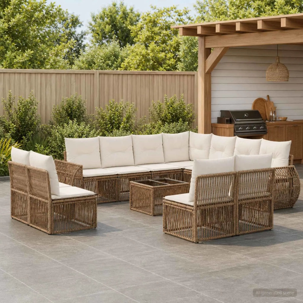 Set Divano da Giardino 12 pz Beige e Bianco Crema polyrattan 3435456