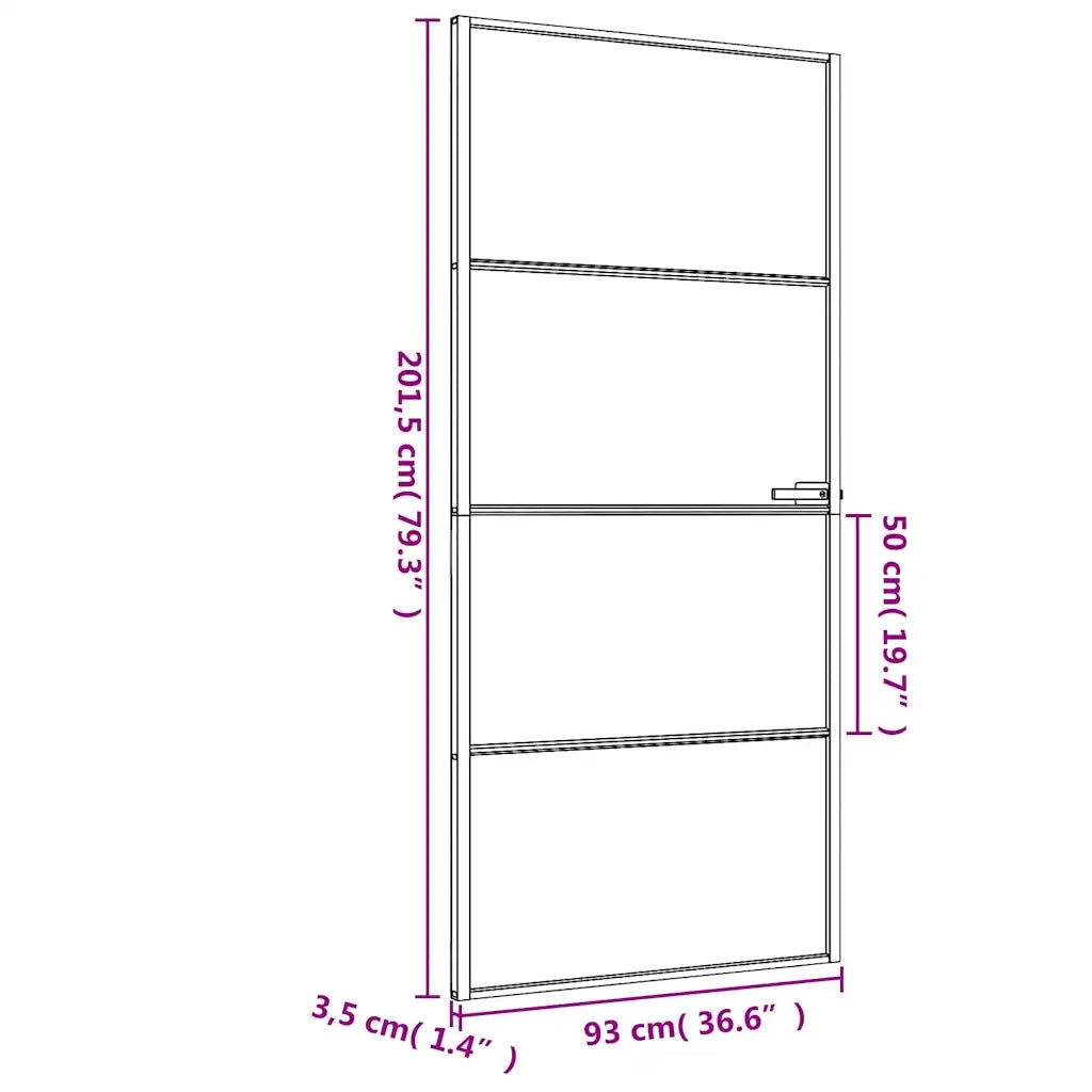 Porta Interni Sottile Nera 93x201,5cm Vetro Temperato Alluminio 155121