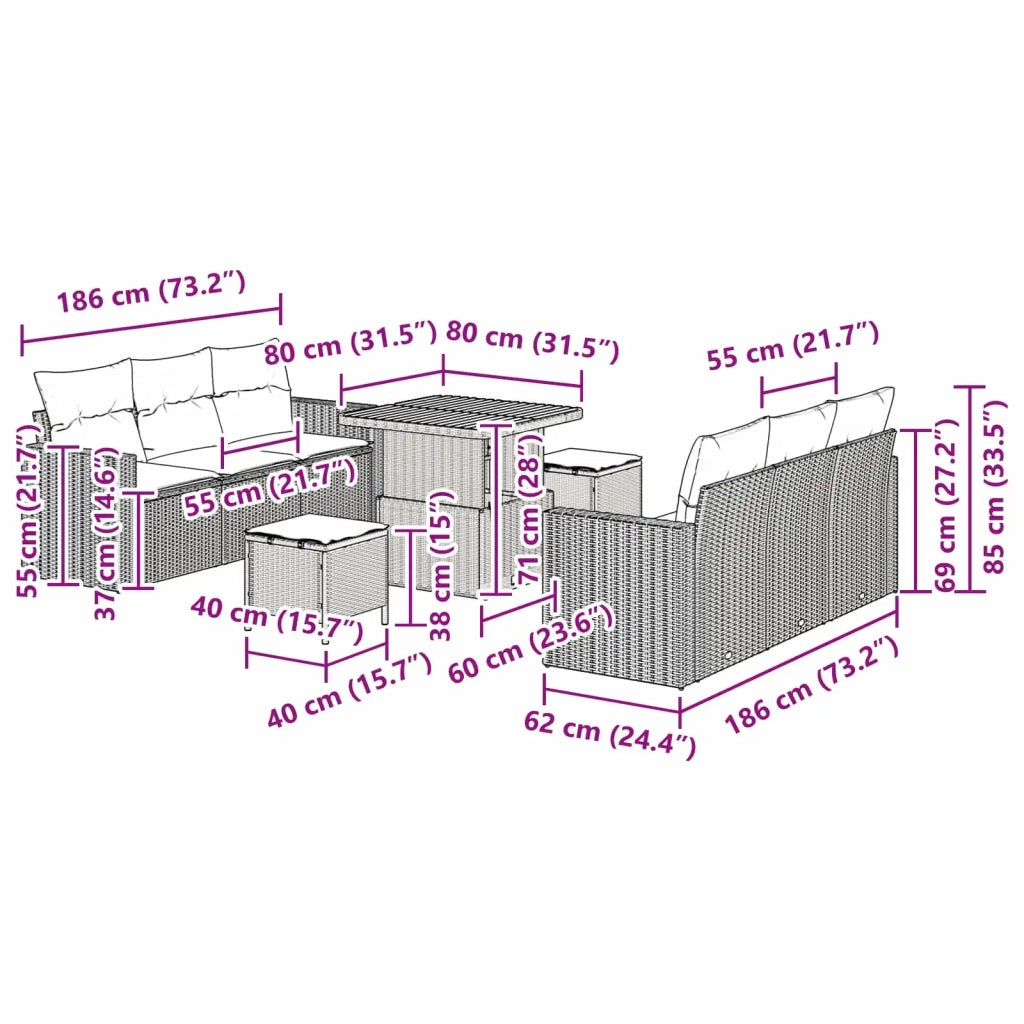 Set Divano da Giardino 9 pcs Nero polyrattan 3361564