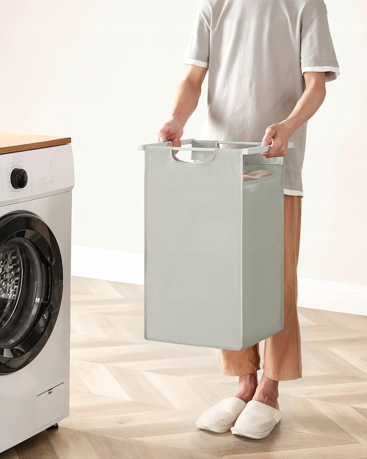 Cesto portabiancheria Valora bianco a 3 scomparti con piano in MDF stile loft