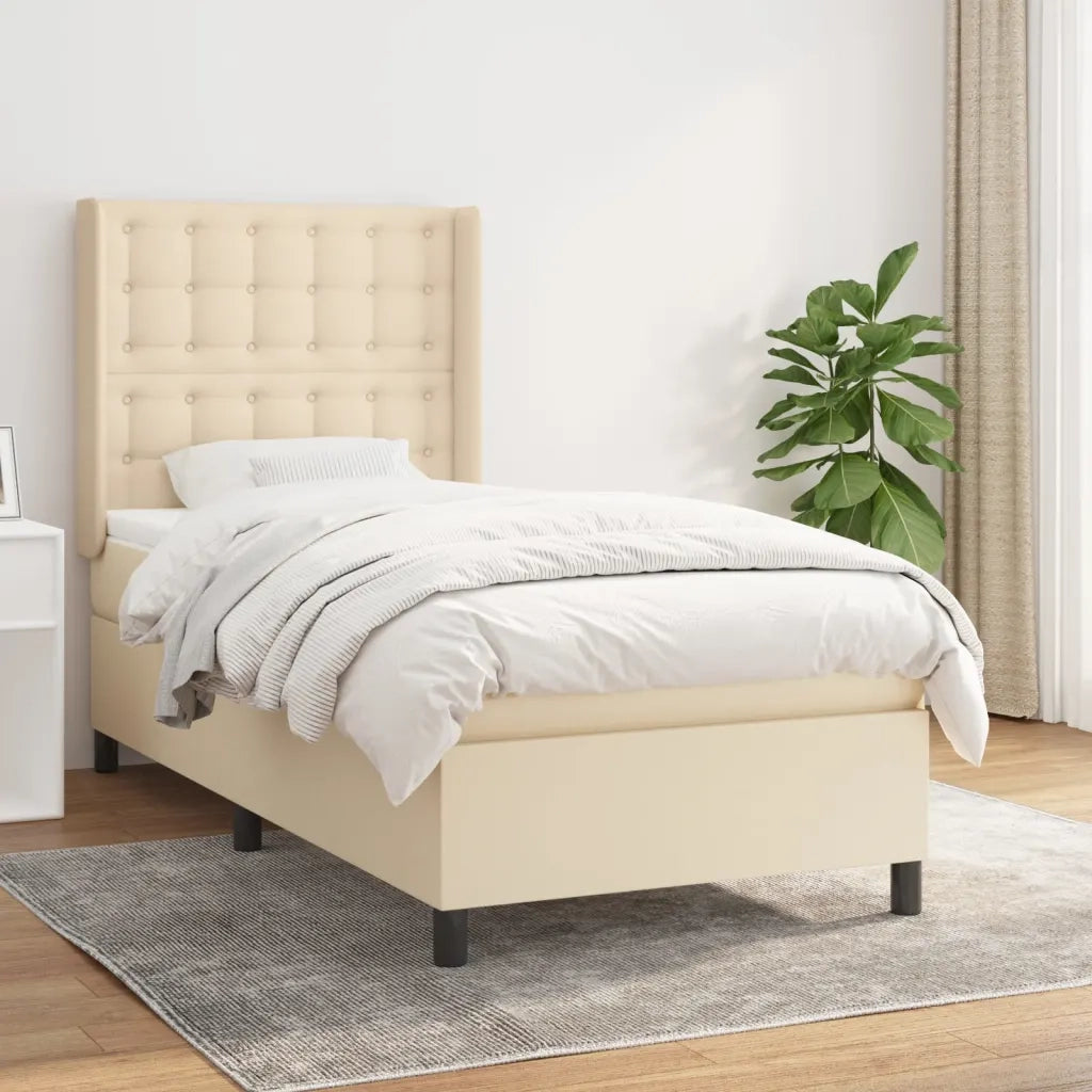Letto singolo | Letto per adulti | Giroletto a Molle con Materasso Crema 80x200 cm inTessuto