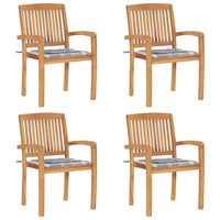 Sedie da Giardino Impilabili 4 pz con Cuscini Massello di Teak cod mxl 24432