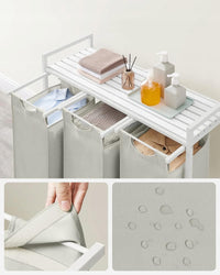 Cesto portabiancheria Valora bianco a 3 scomparti con piano in MDF stile loft