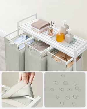 Cesto portabiancheria Valora bianco a 3 scomparti con piano in MDF stile loft