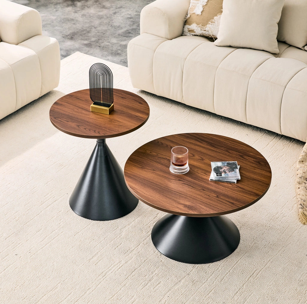 Set 2 tavolini da caffè conici inseribili ?70/50 cm noce e nero