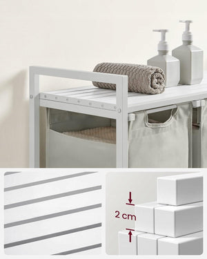 Cesto portabiancheria Valora bianco a 3 scomparti con piano in MDF stile loft