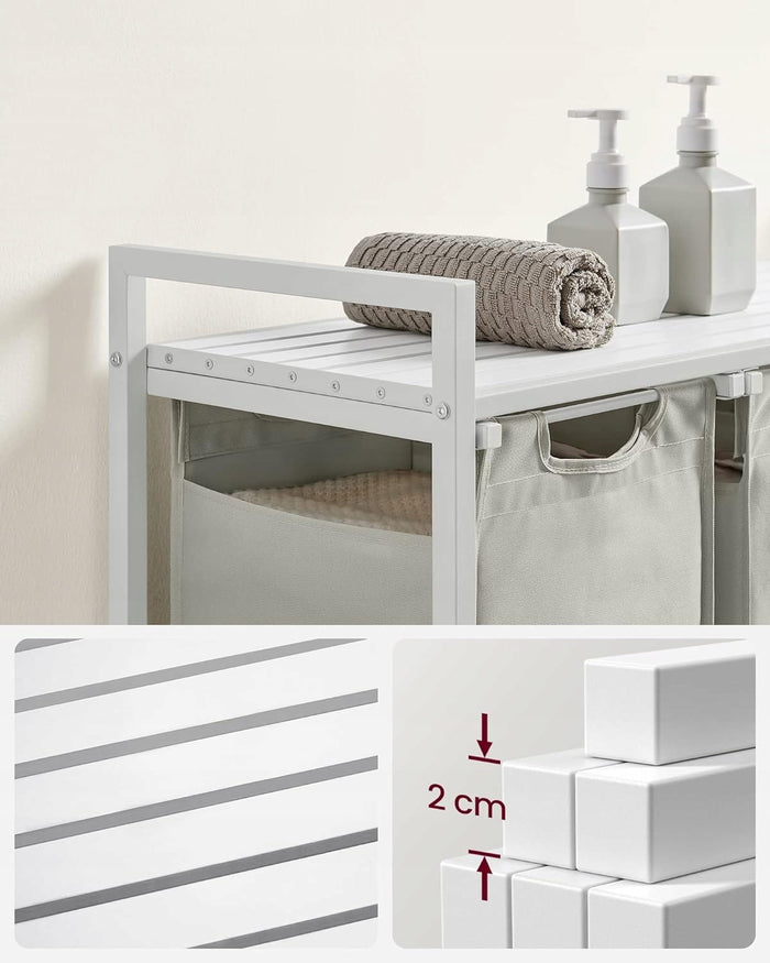 Cesto portabiancheria Valora bianco a 3 scomparti con piano in MDF stile loft