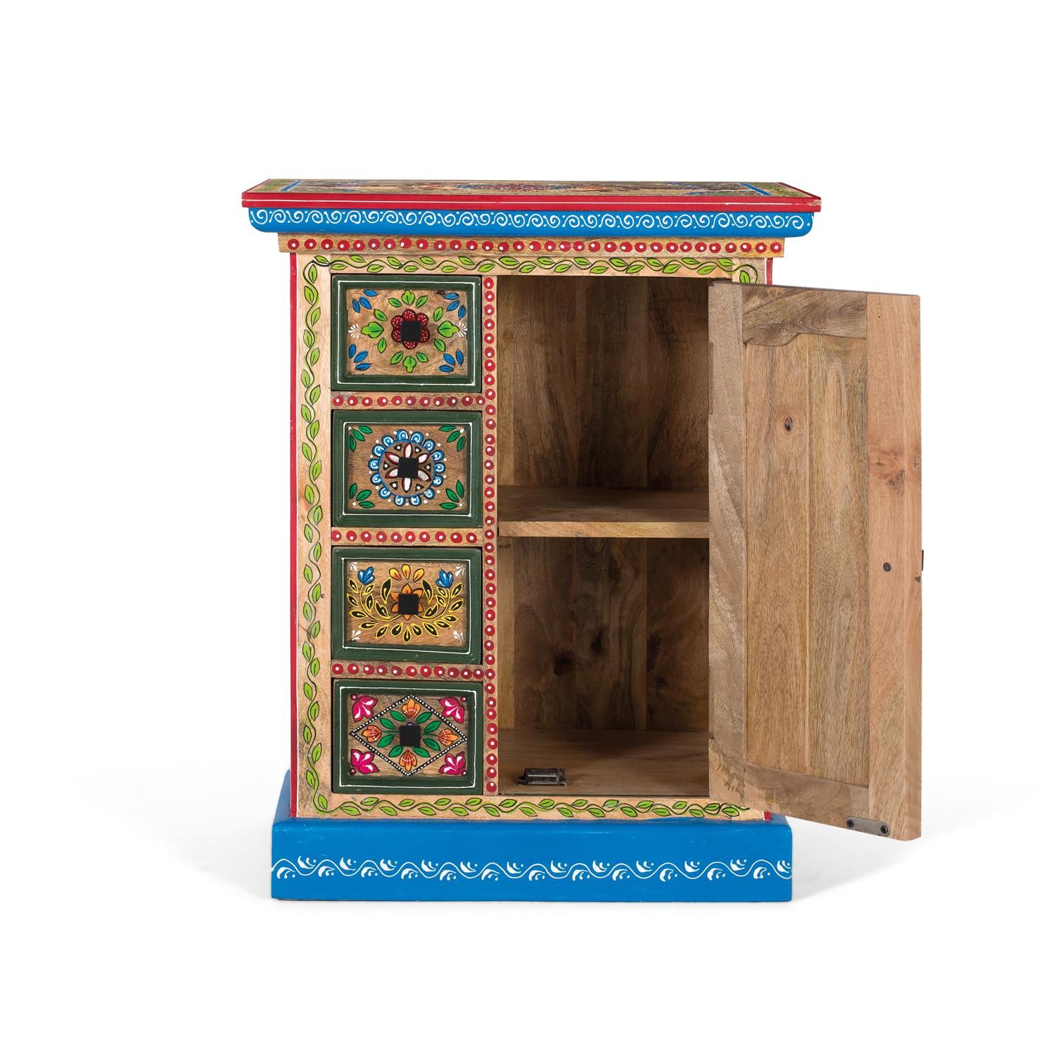 Credenza in legno di mango con anta decorata a mano