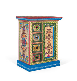 Credenza in legno di mango con anta decorata a mano