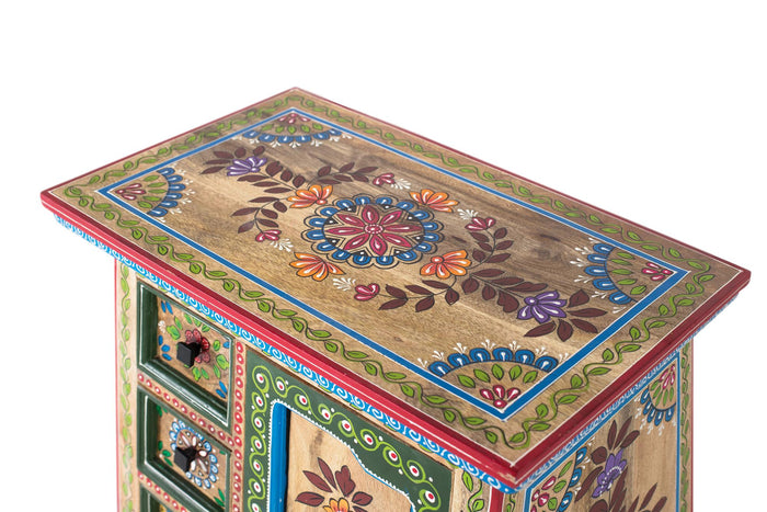 Credenza in legno di mango con anta decorata a mano